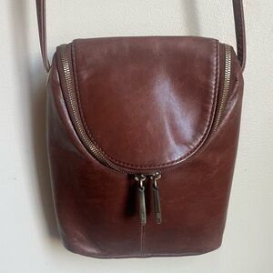 HOBO Brown Leather Crossbody Bag with Dual Zipper